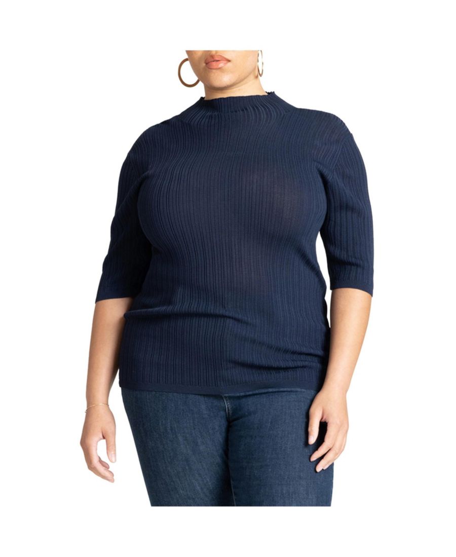 

Женский свитер больших размеров с облегающим воротником-стойкой и рукавами до локтя ELOQUII, Naval blue