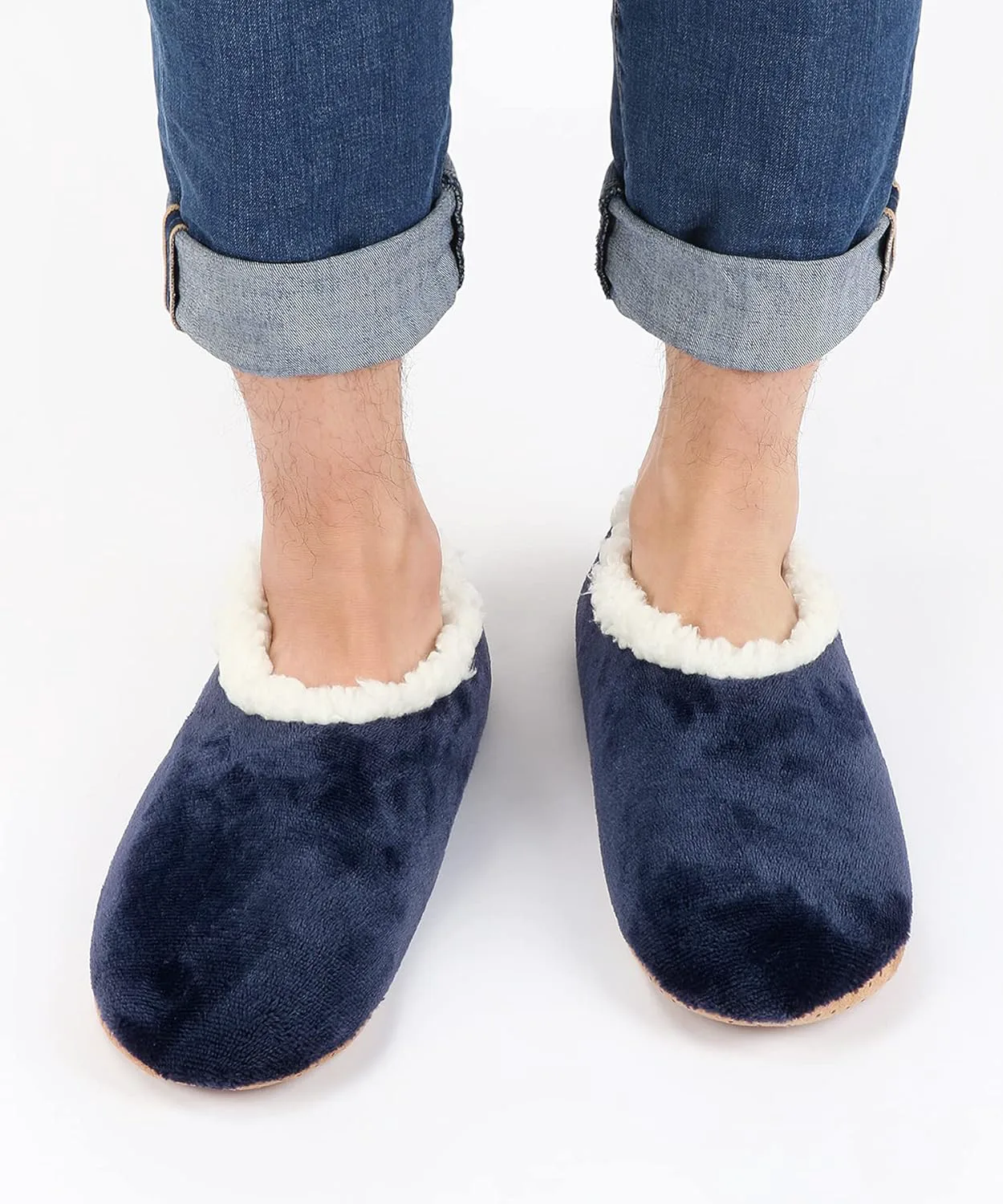 

Мужские мягкие носки-тапочки DICUIRD с противоскользящей подошвой, уютная и теплая подкладка из шерпы, домашние тапочки с мягкой подошвой, темно-синий