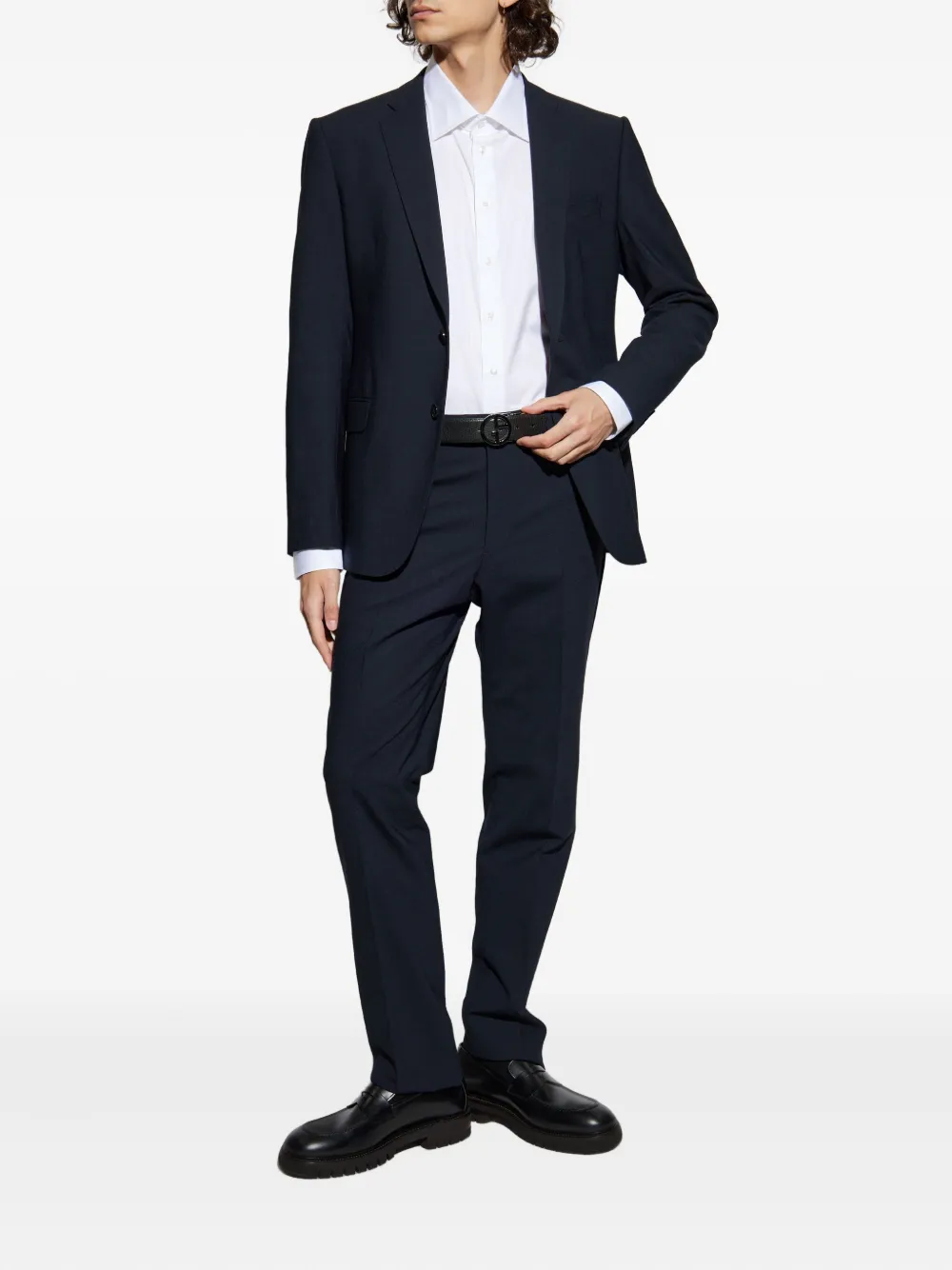 Шерстяной костюм с однобортным пиджаком Emporio Armani, синий — фото 2