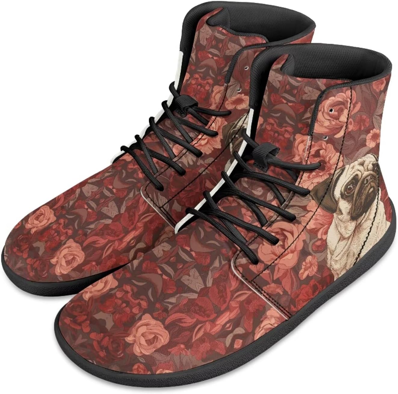 

Мужские кроссовки Jeiento, обувь с нулевым перепадом для ходьбы, минималистичная обувь для мужчин, повседневная спортивная обувь, Pug Dog Flowers