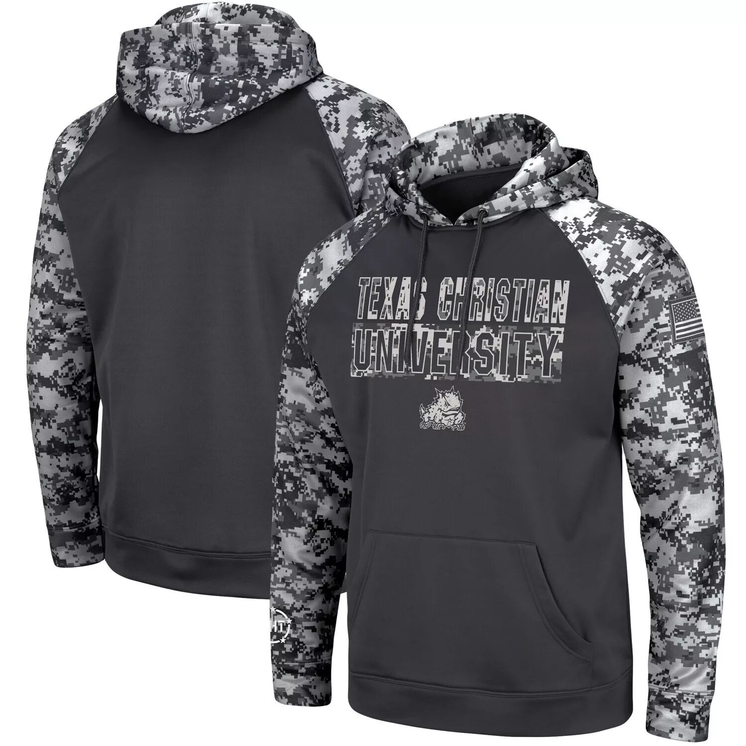 

Мужской темно-серый пуловер с капюшоном TCU Horned Frogs OHT Military Appreciation Digital Camo Colosseum