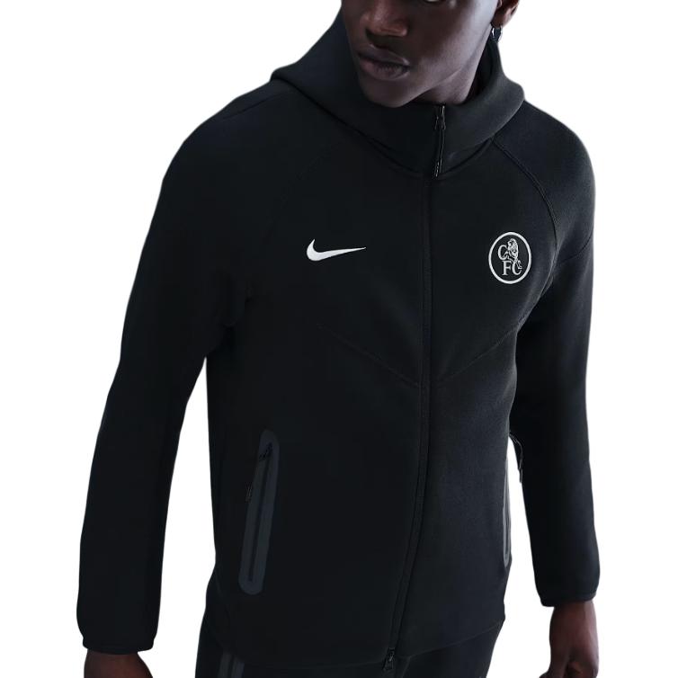 Мужская флисовая куртка Chelsea Fc Tech Windrunner Total 90 с полной застежкой-молнией Nike, черный/серебристый — фото 3