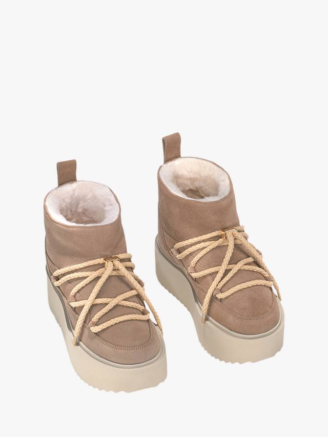 Классические низкие платформенные замшевые зимние ботинки INUIKII, Beige — фото 3