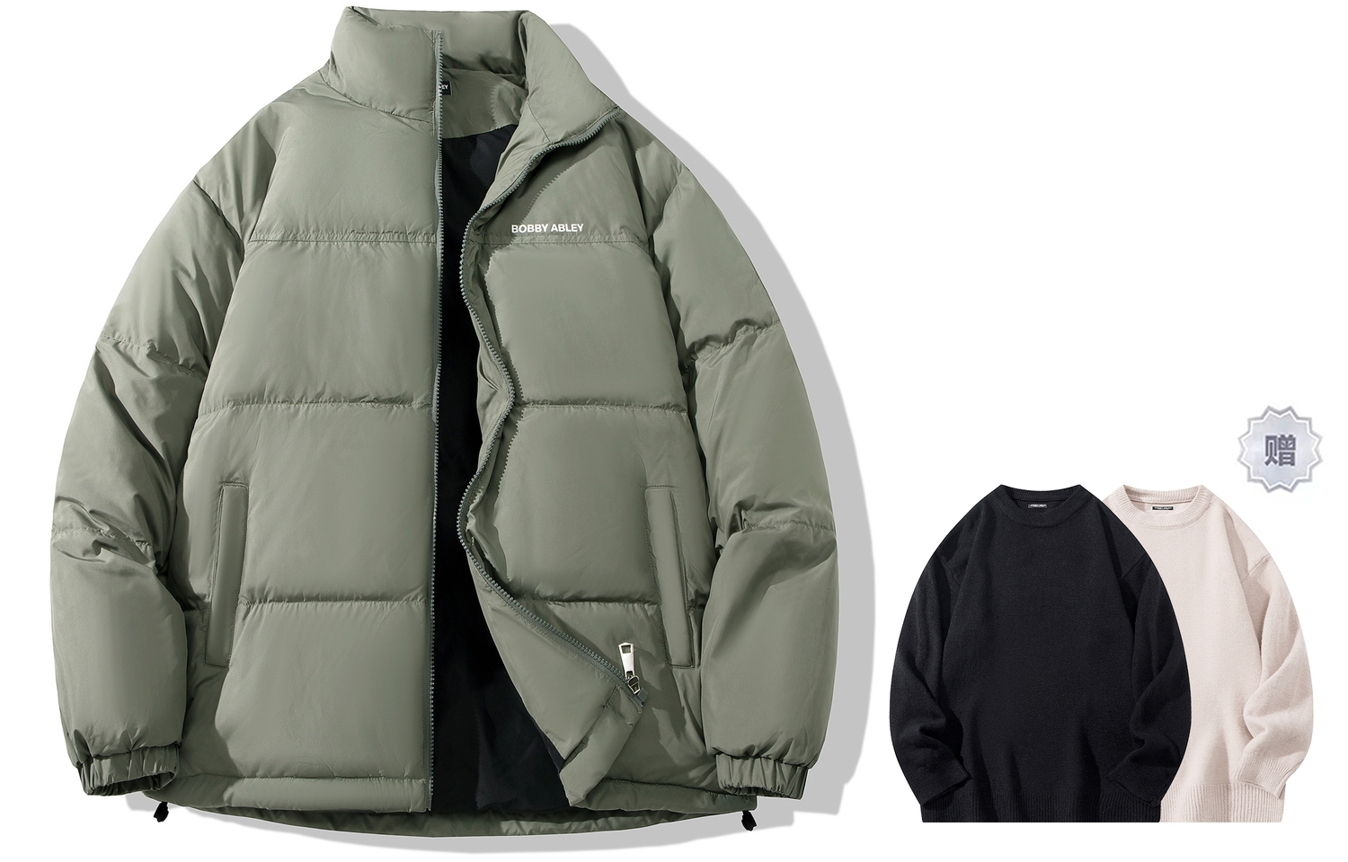 

BOBBY ABLEY Унисекс пуховик, Moss Green (with Crew Neck Sweater Included)