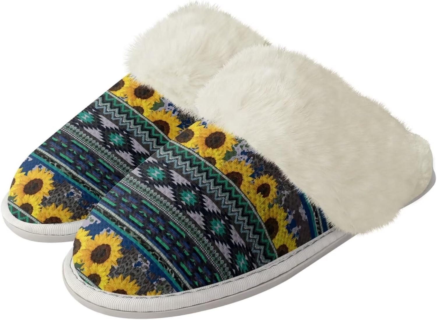 

Тапочки Glomenade для женщин и мужчин с отделкой из фланели, домашние туфли с памятью формы, закрытым носком и мягкой подошвой, для использования дома и на улице, Old Tribes & Sunflowers