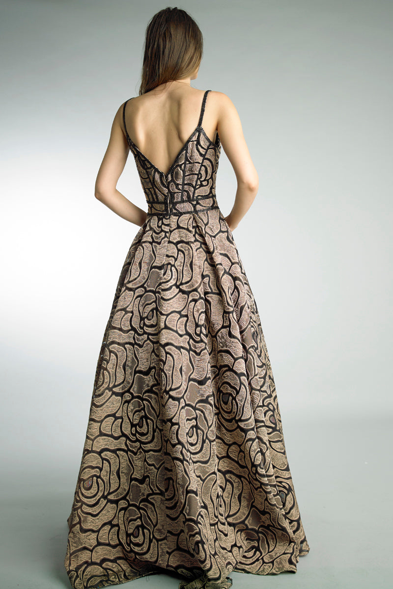 

Вечернее платье без рукавов с абстрактным узором Basix Black Label, Gold Black