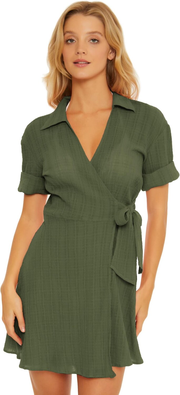 

Купальник BECCA Playa Textured Collared Wrap Shirtdress Cover-Up, цвет Cactus