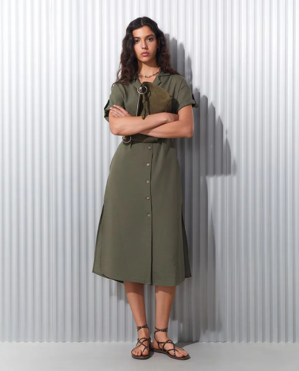 

Платье миди с короткими рукавами, пояс из рафии Easy Wear, темно-зеленый