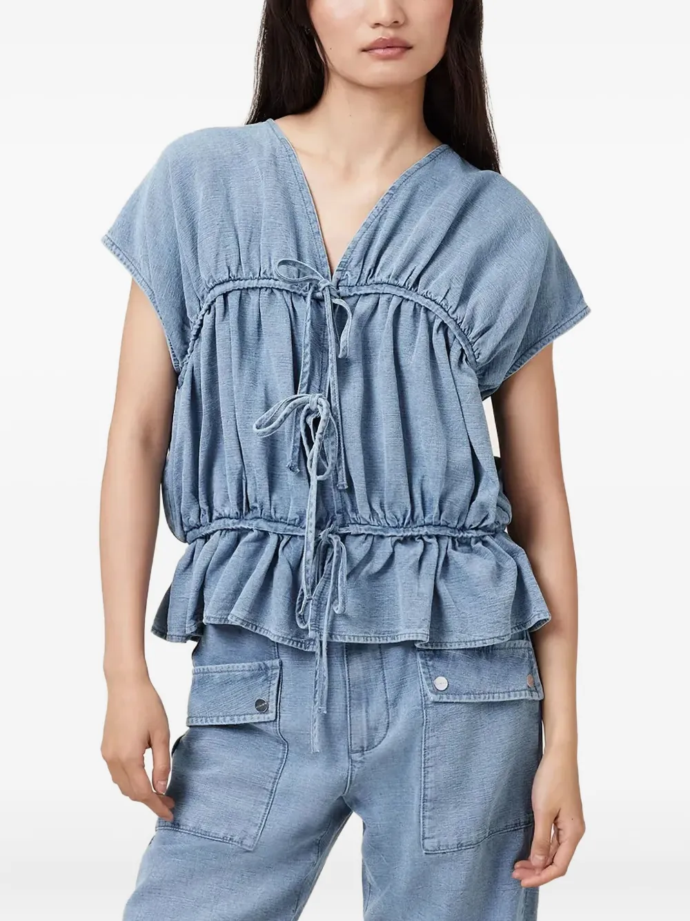 

Топ Remy с завязками спереди и оборками AllSaints, синий