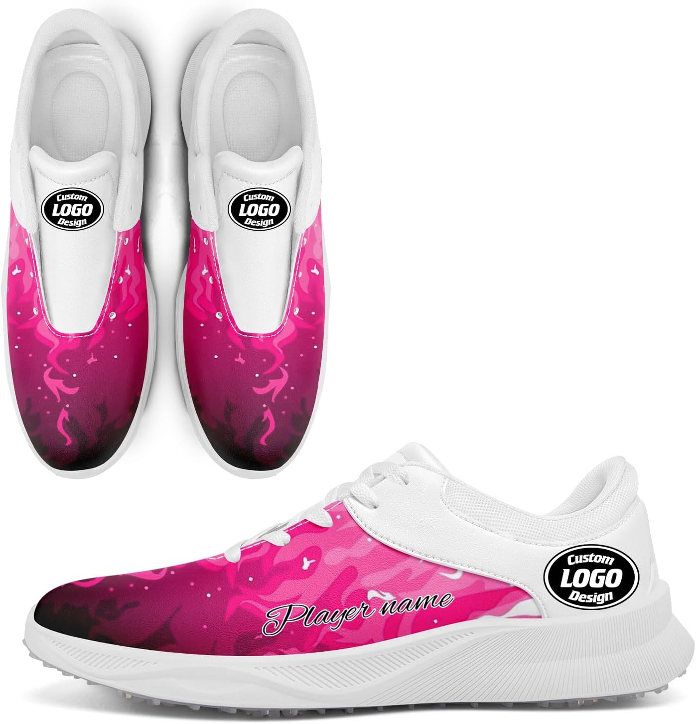 

Стильные кроссовки для гольфа с граффити для мужчин и женщин, камуфляжная расцветка, без шипов, вентилируемая подошва, возможность персонализации логотипом или именем, для занятий спортом на траве Coolcustomize, белый/розовый/светло-розовый
