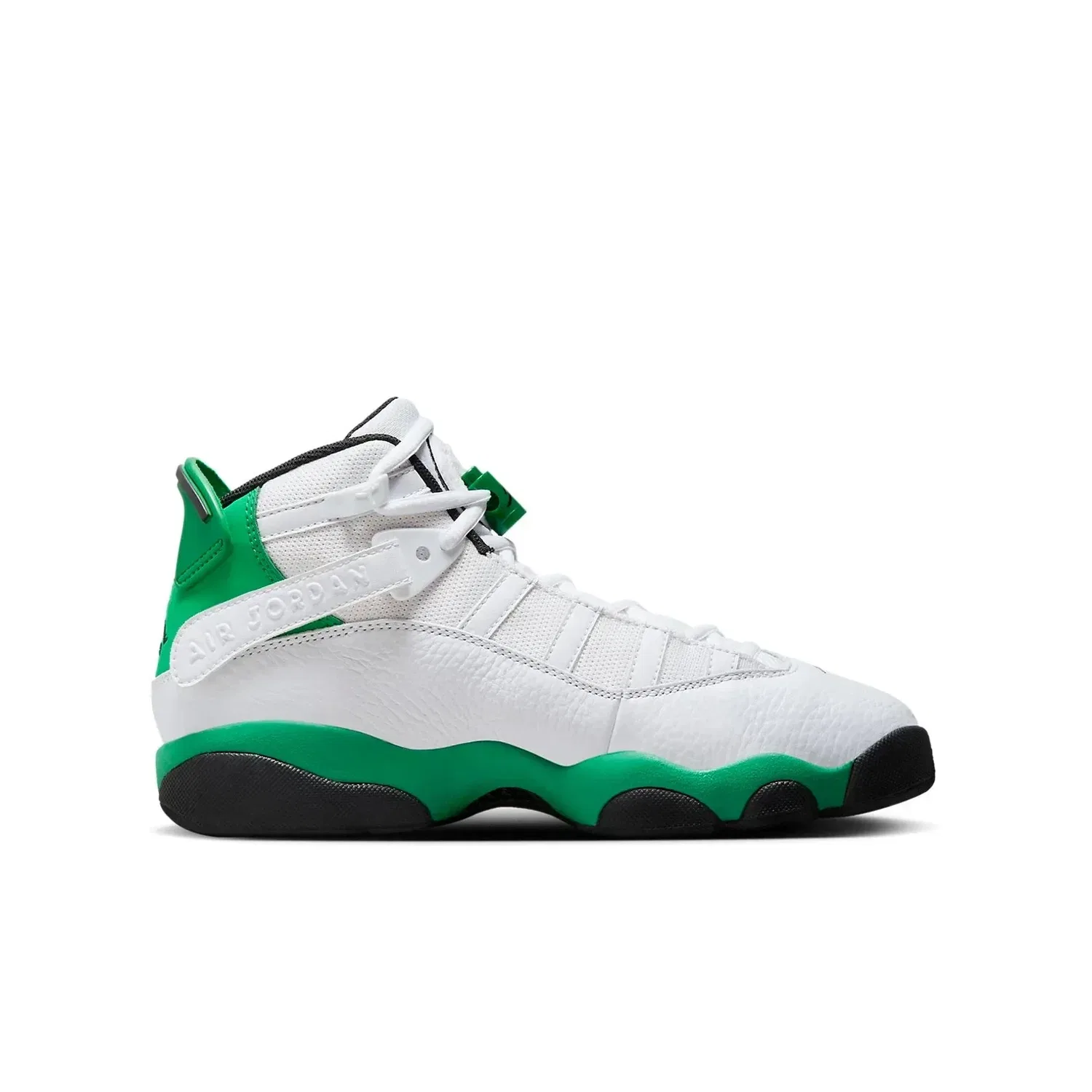 Детские баскетбольные кроссовки Air Jordan Rings GS - белые с зелеными вставками — фото 2