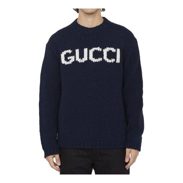 

Свитер knit wool jumper with intarsia 'blue ivory' Gucci, синий