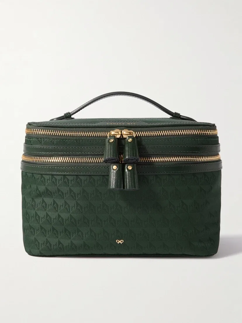 Косметичка Vanity Kit из нейлона-жаккарда с отделкой из кожи Anya Hindmarch, зеленый