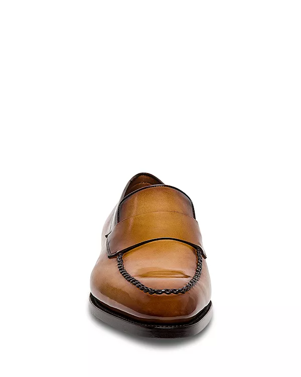 Мужские лоферы с перфорацией Santoni, бежевый — фото 4