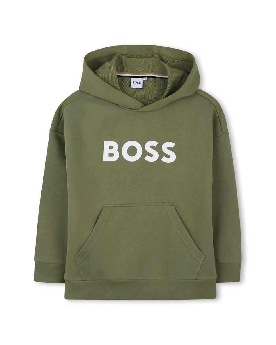 

Толстовка с капюшоном для мальчиков с логотипом спереди BOSS Kidswear, зеленый