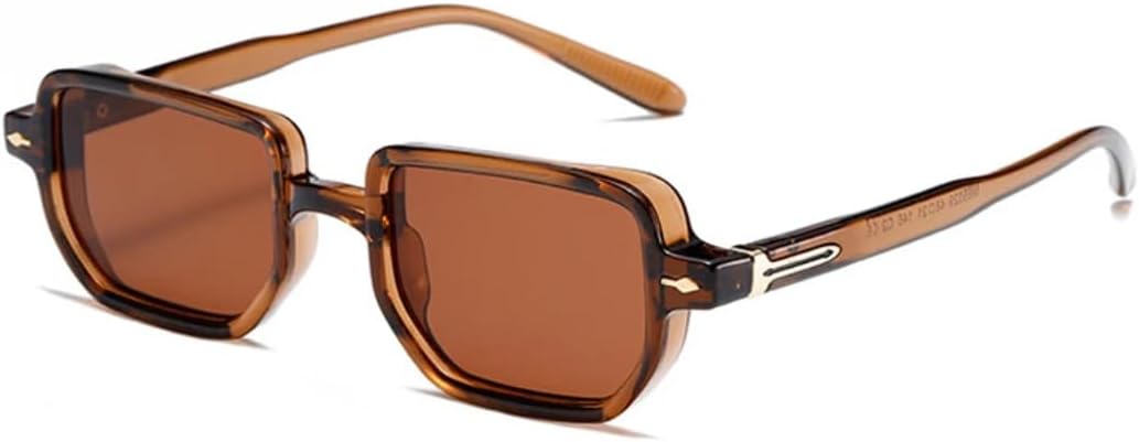 

Винтажные квадратные солнцезащитные очки с заклепками для мужчин, градиентный оттенок, защита от УФ-излучения UV400, модные оливковые, женские трендовые, маленькие прямоугольные UATXTAU, Brown Brown