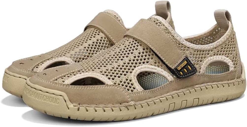 

Мужские сандалии Purfitall из кожи, пляжные сандалии для мужчин, закрытый носок, водонепроницаемые кроссовки, повседневные летние нескользящие сандалии для прогулок, походов и рыбалки, бежевый