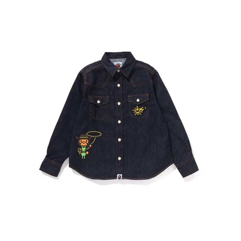Детская джинсовая рубашка A Bathing Ape темно-синяя — фото 4
