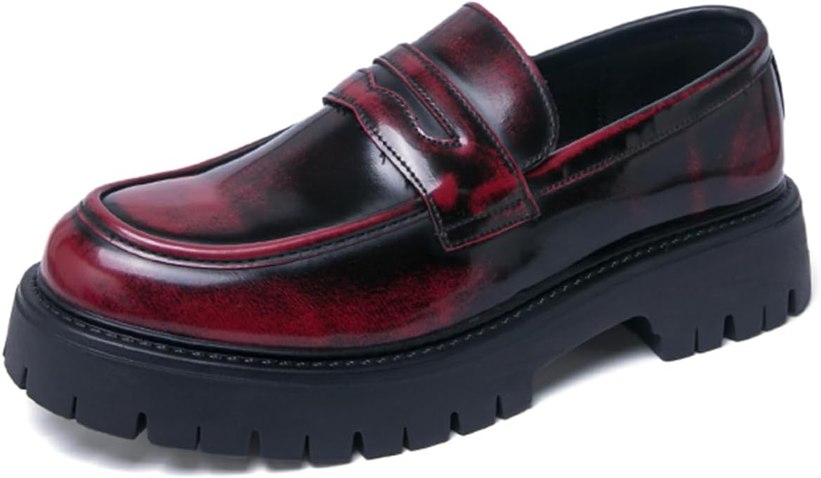

Мужские лаковые кожаные лоферы на платформе с мягким каблуком и округлым носком, легко надеваются и снимаются, стильная кожаная обувь с элегантным видом, идеальны для вечеринок, встреч, свадеб, торжеств и официальных мероприятий Psieicwm, красны...