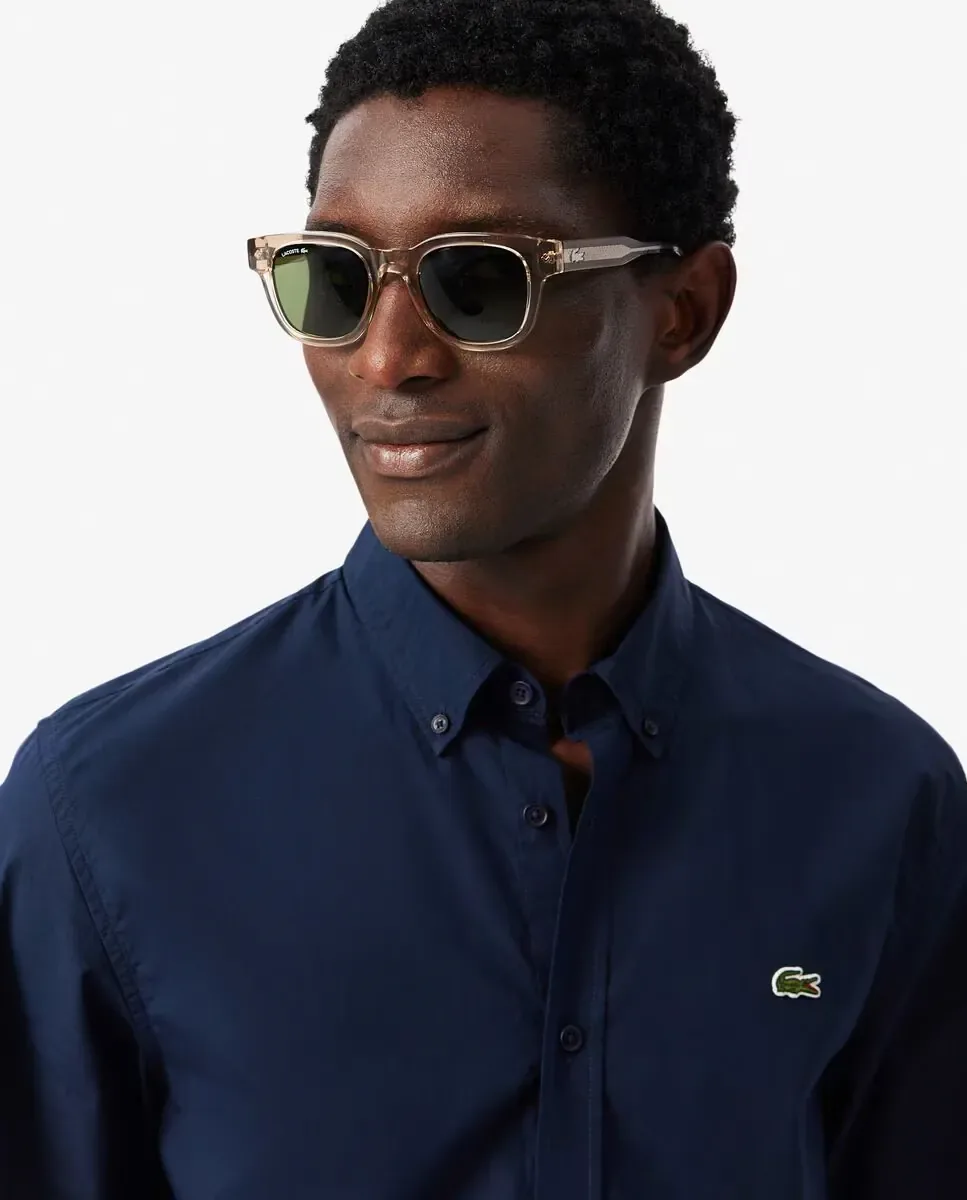 Мужская рубашка прямого кроя из эластичного поплина с длинным рукавом Lacoste, темно-синий — фото 3