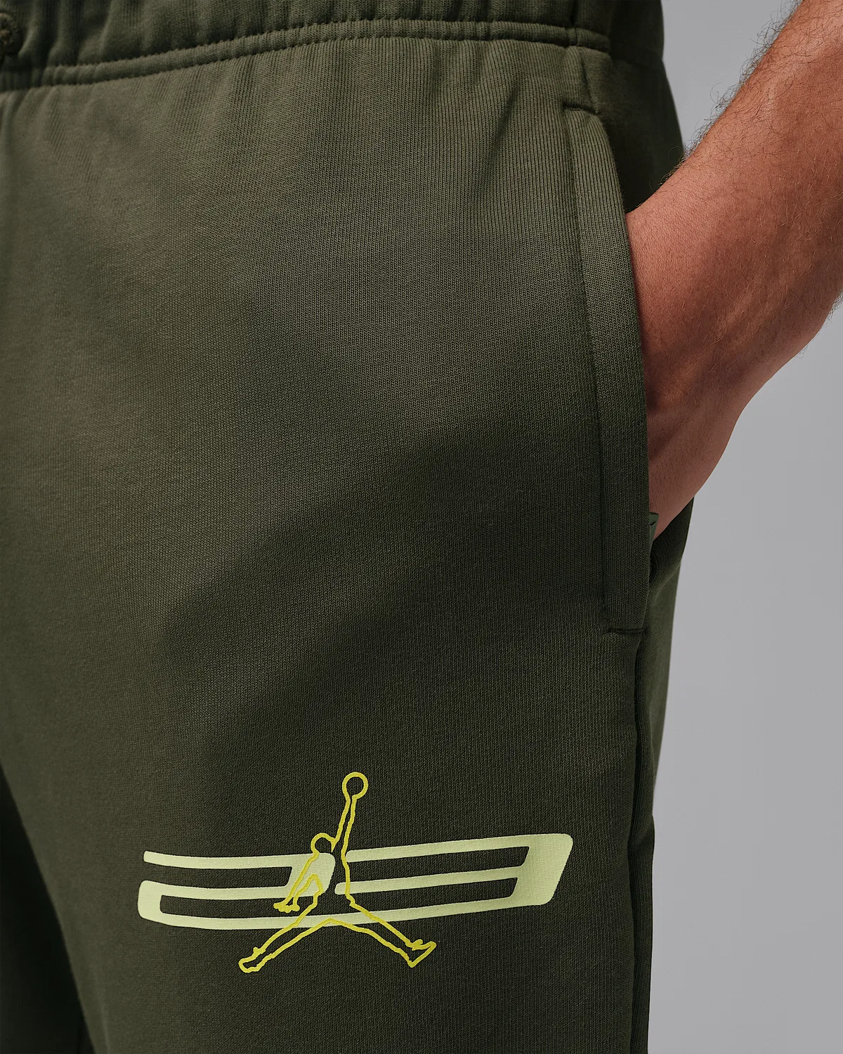 Мужские флисовые штаны Dri-FIT Jordan Sport Crossover, Cargo Khaki/Luminous Green/Dynamic Yellow — фото 3
