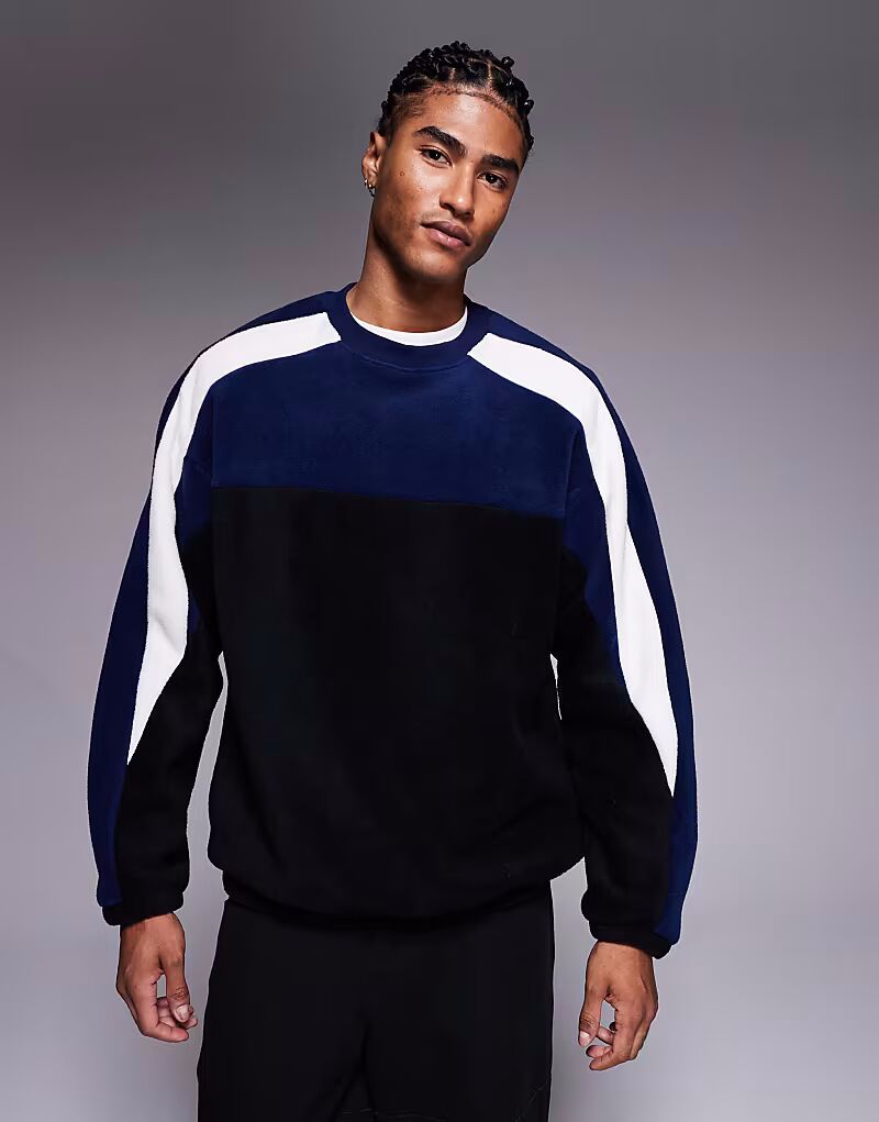 

Свободная флисовая толстовка с цветными блоками черного цвета Asos Design