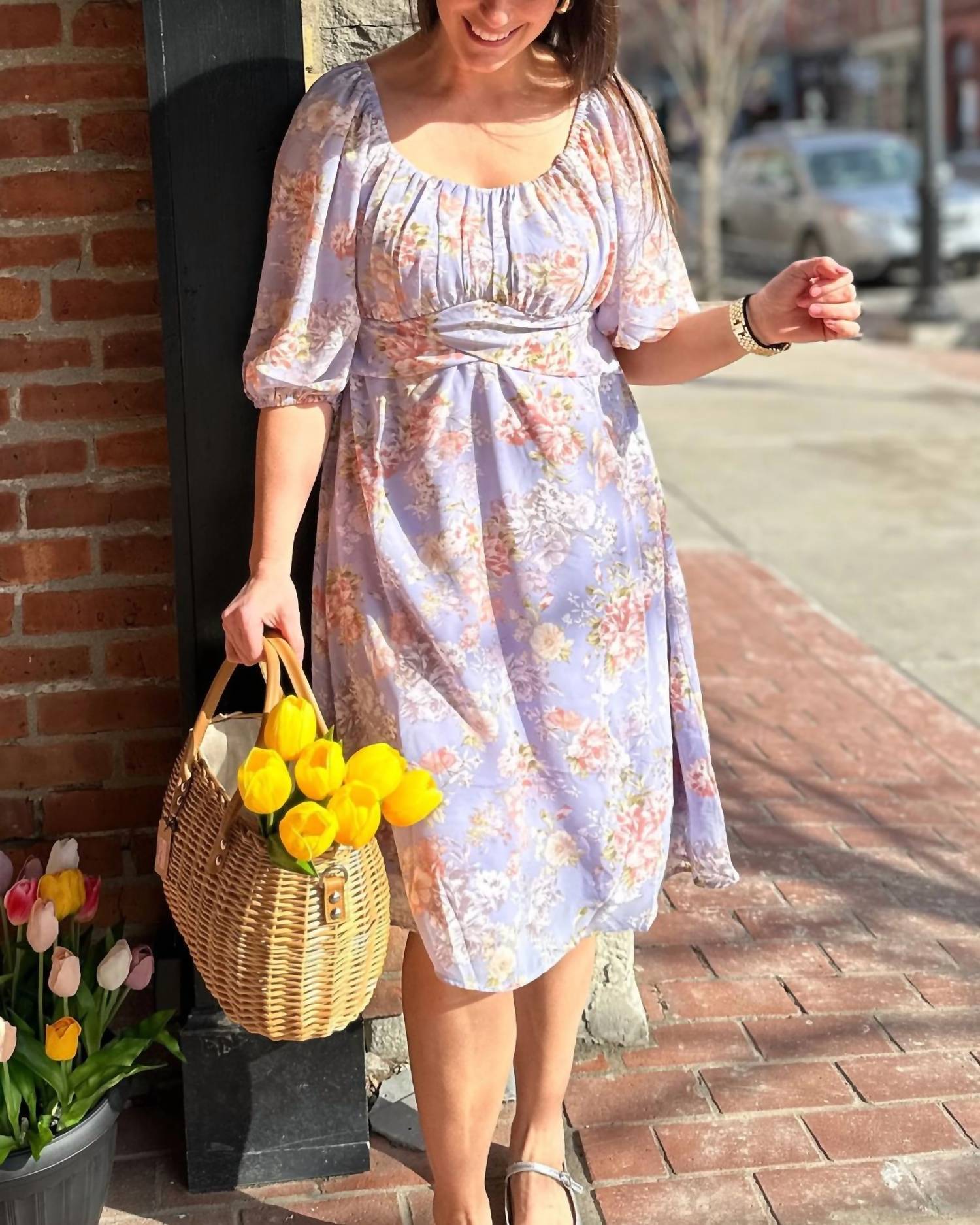 

Kait платье миди лавандовое с цветочным принтом J.NNA