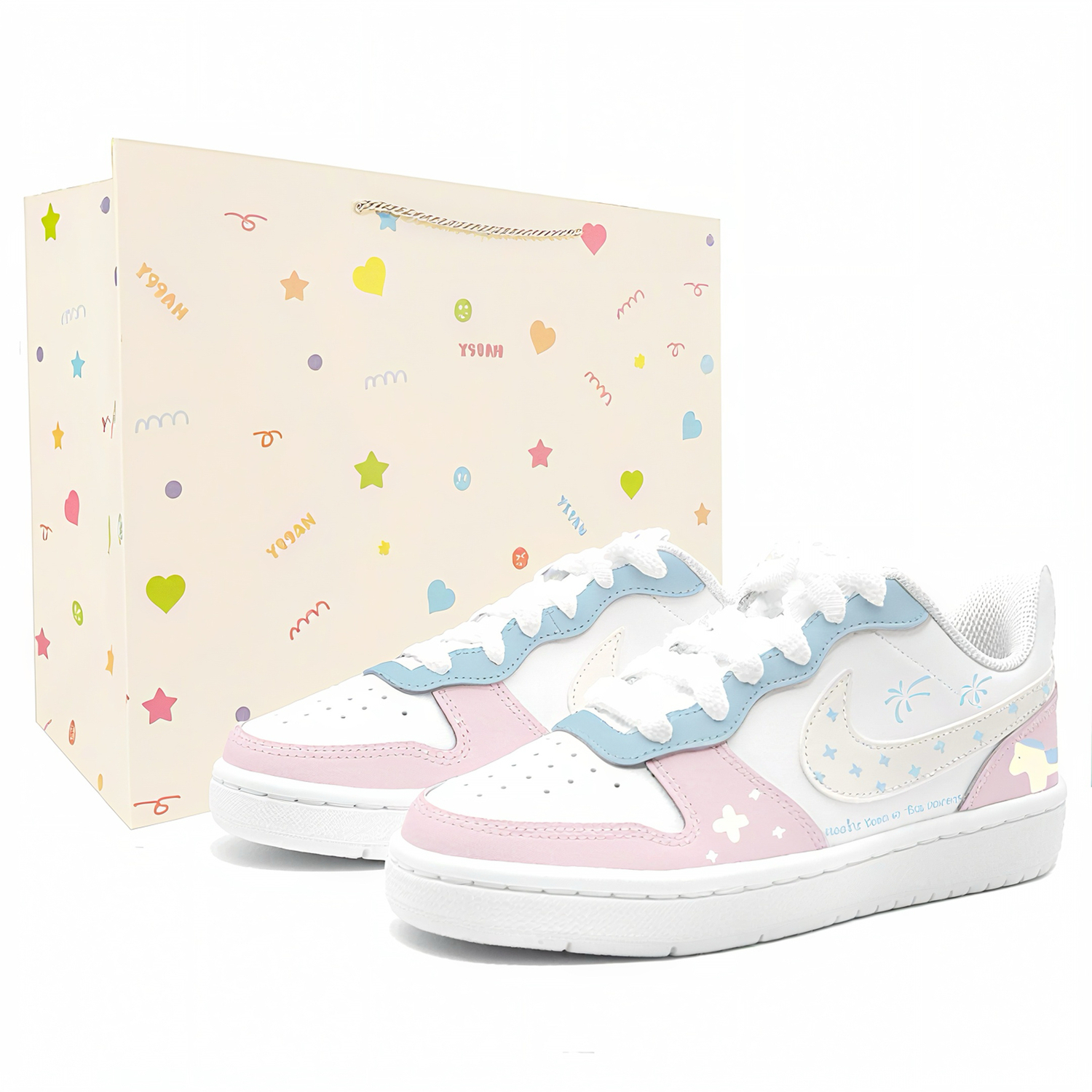 

Nike Детские низкие кожаные скейтбордистские кроссовки Court Borough Sweetwood от Gabee Manufacturing, синие и розовые, унисекс