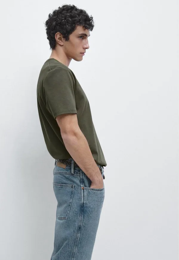 Базовая футболка с коротким рукавом и круглым вырезом Massimo Dutti, Khaki — фото 4