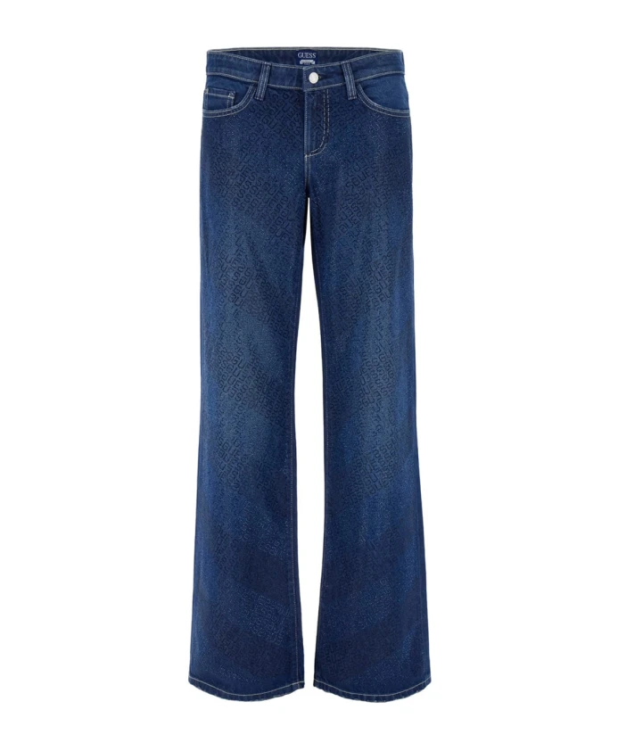 

Джинсы прямого кроя с логотипом по всей поверхности Guess, синий