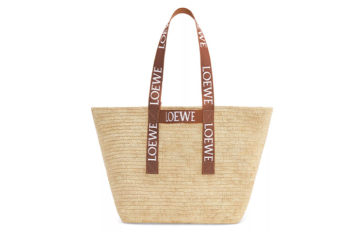 LOEWE Складная сумка-шопер из рафии натурального или бежевого цвета — фото 2