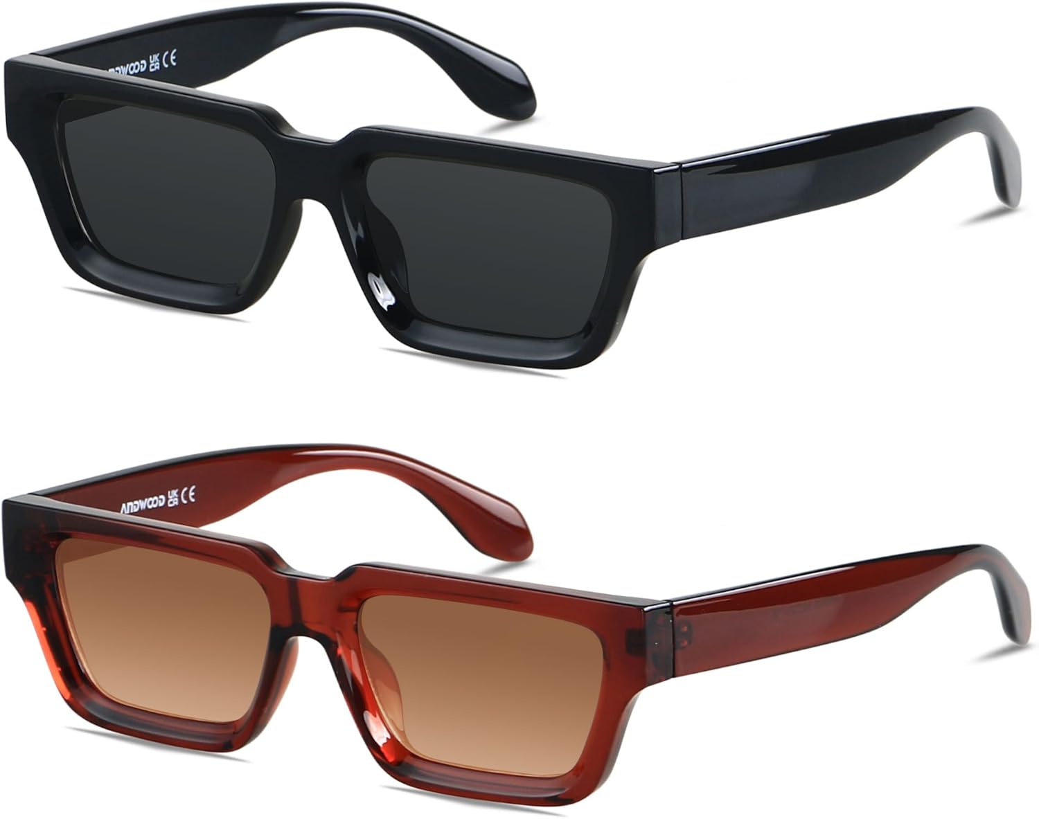 

Солнцезащитные очки ANDWOOD в толстой прямоугольной оправе для мужчин и женщин, массивные ретро-очки, простые дизайнерские прямоугольные солнцезащитные очки, (2pack) Black + Brown