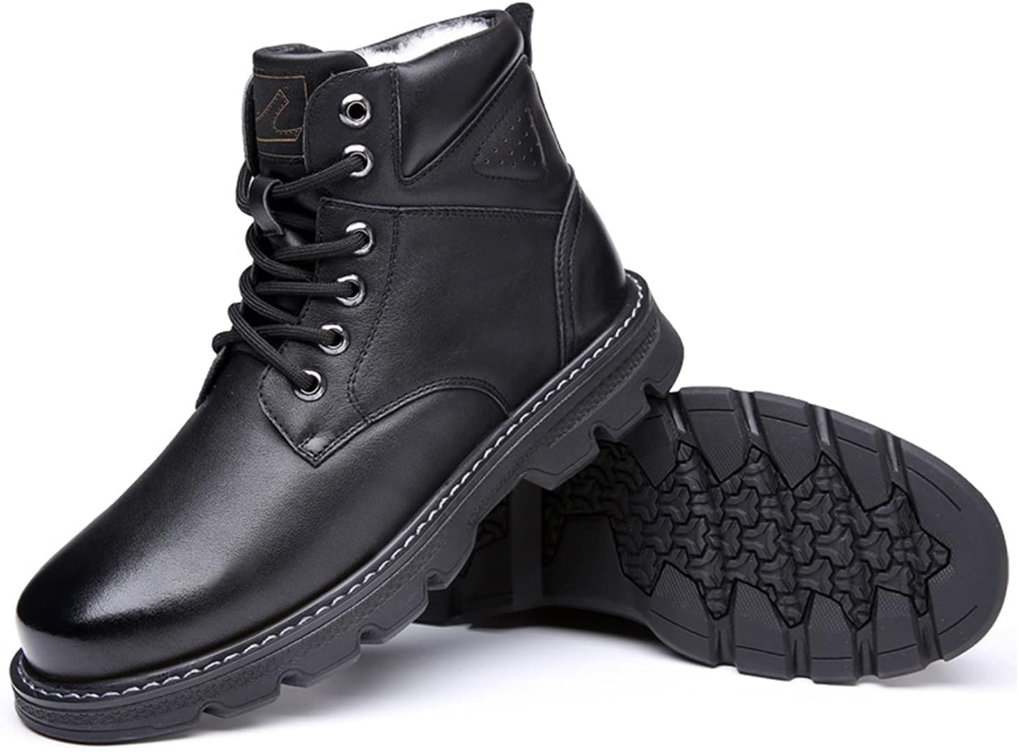 

Высокие туристические ботинки мужские зимние кожаные Rishengchang, черный