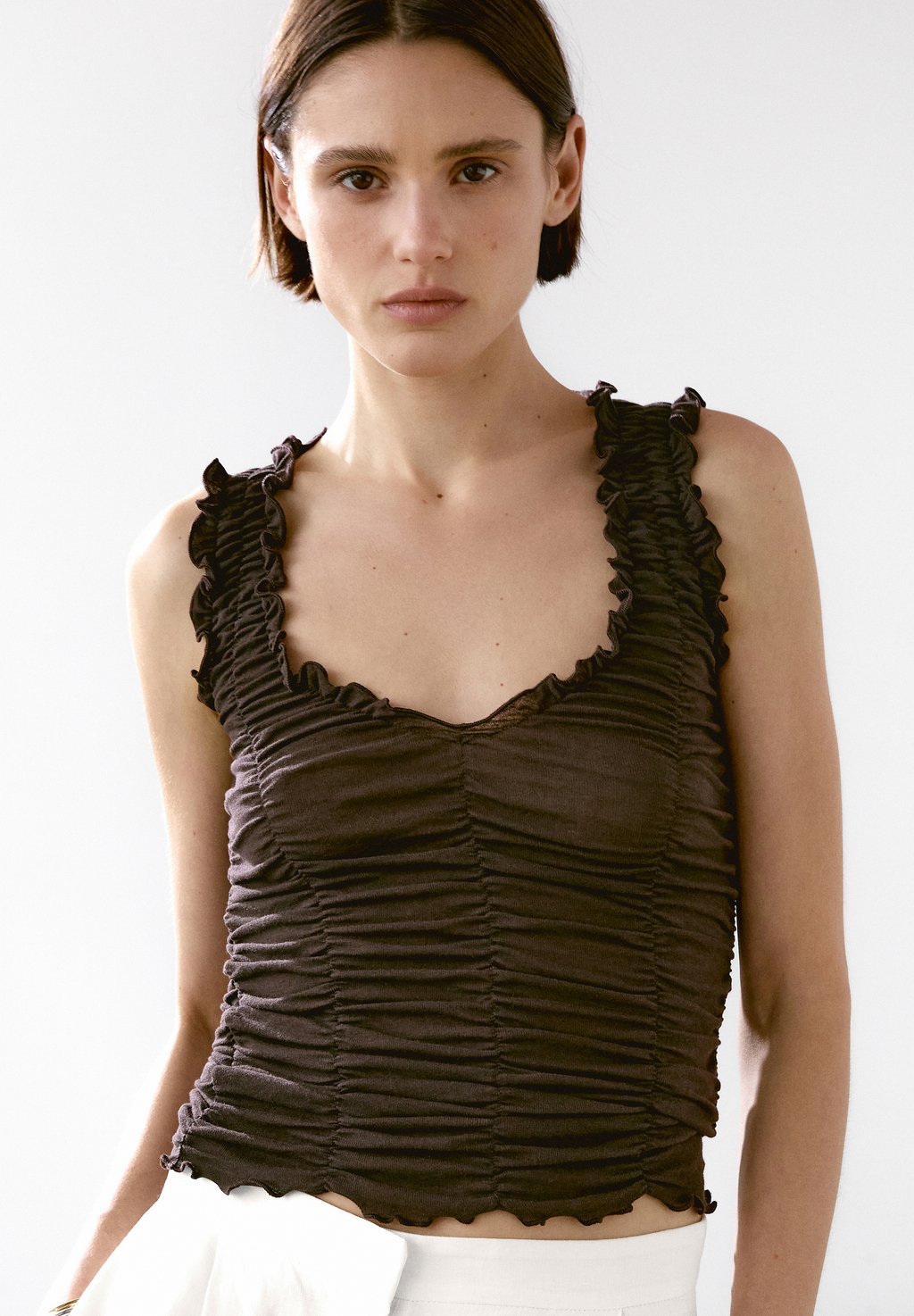 

Топ CREASED-EFFECT - Blouse Massimo Dutti, темно-коричневый
