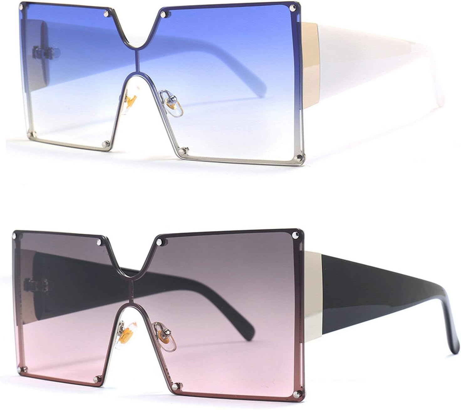 

mincl/Увеличенные солнцезащитные очки-щитки для женщин, модные, класса люкс, защита от УФ-излучения UV400, винтажные, с плоской верхней частью, футуристические солнцезащитные очки 2019 года, 2pack-blue&gray Pink