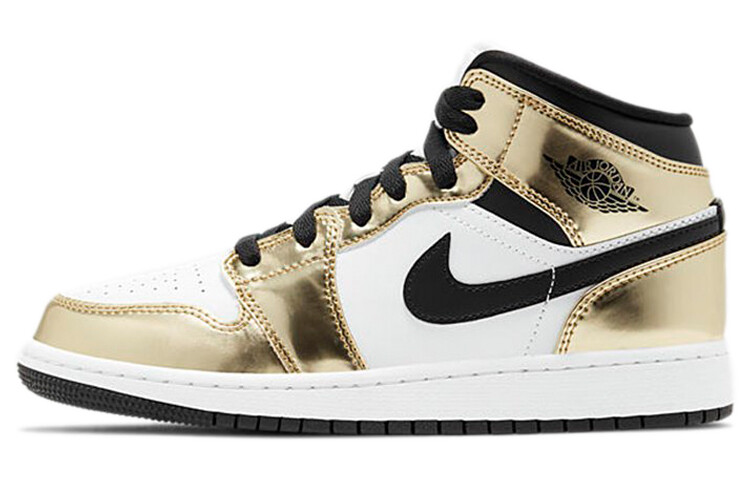Кроссовки Jordan 1 Mid Metallic Gold Black White GS