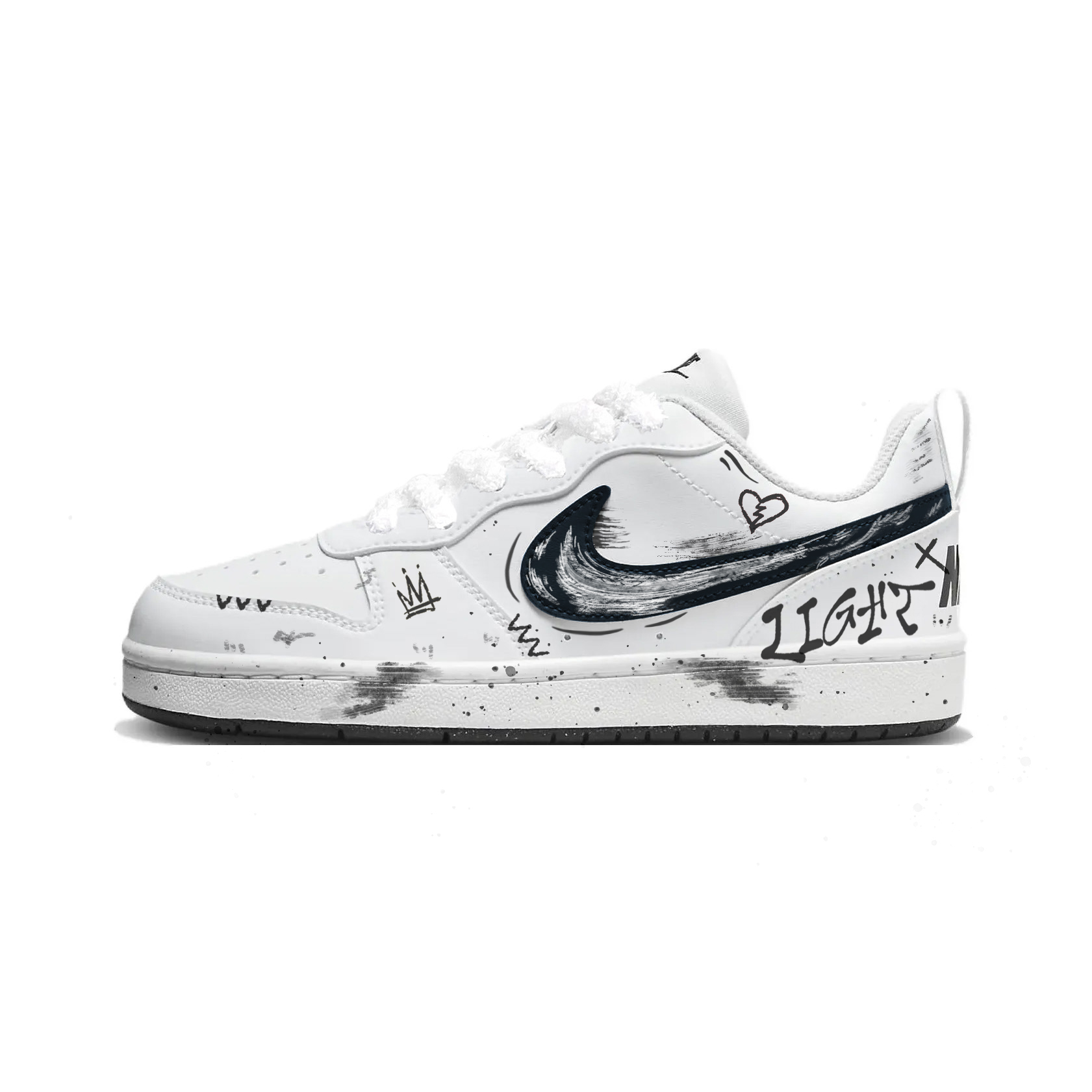 

Модные кроссовки Court Borough с амортизацией и принтом граффити, износостойкие, для детей и подростков. Nike, черный/белый