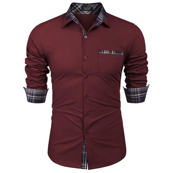 

Мужская рубашка с клетчатым воротником slim fit button down Coofandy, Wine Red