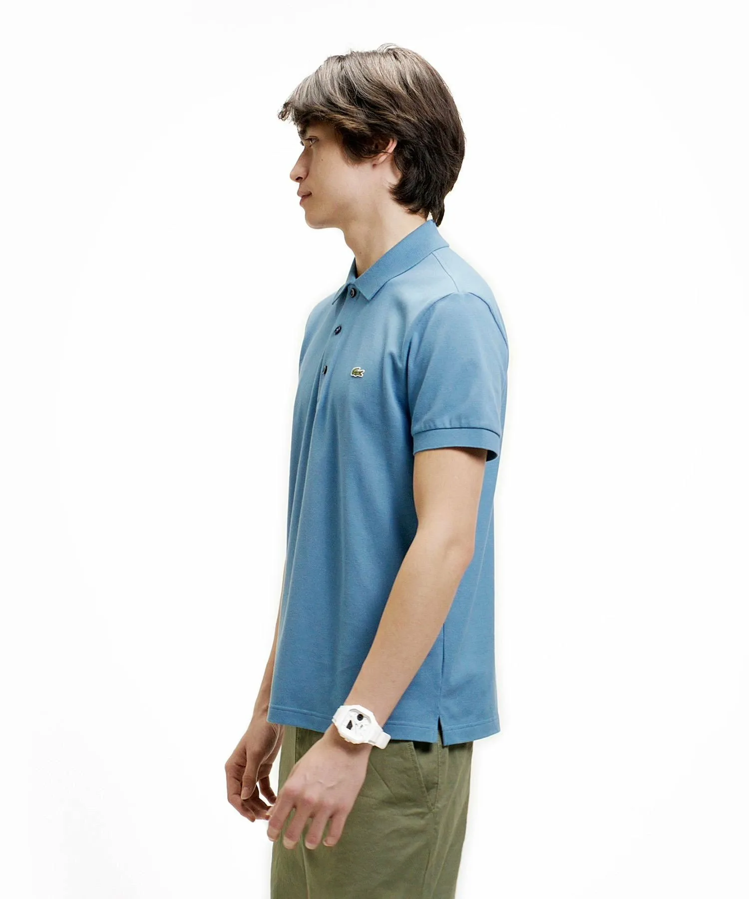 Однотонная облегающая эластичная рубашка-поло (с коротким рукавом) LACOSTE, Other blue 3 — фото 3