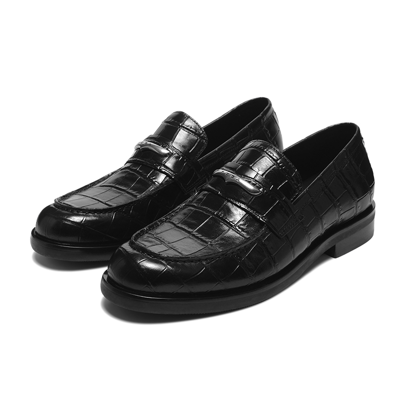 TERRA INCOGNITA Лоферы унисекс черные, с тиснением под крокодила, цвет Black, Crocodile Pattern Embossed Edition — фото 2