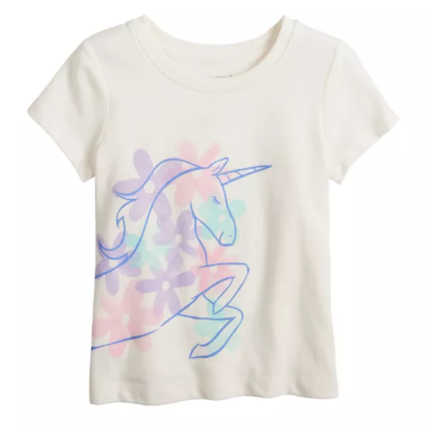 

Футболка с принтом для девочки с коротким рукавом Jumping Beans, цвет ivory unicorn flowers