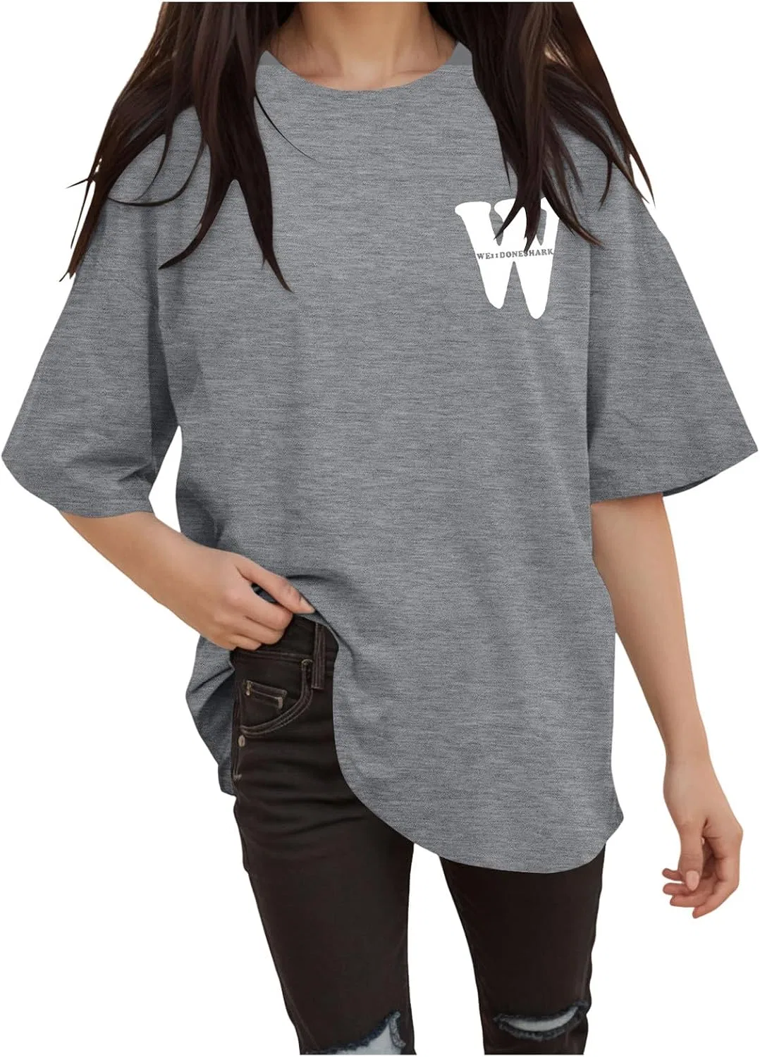 Блуза, свободная, с принтом, Women's Short Sleeve T-shirt, серый