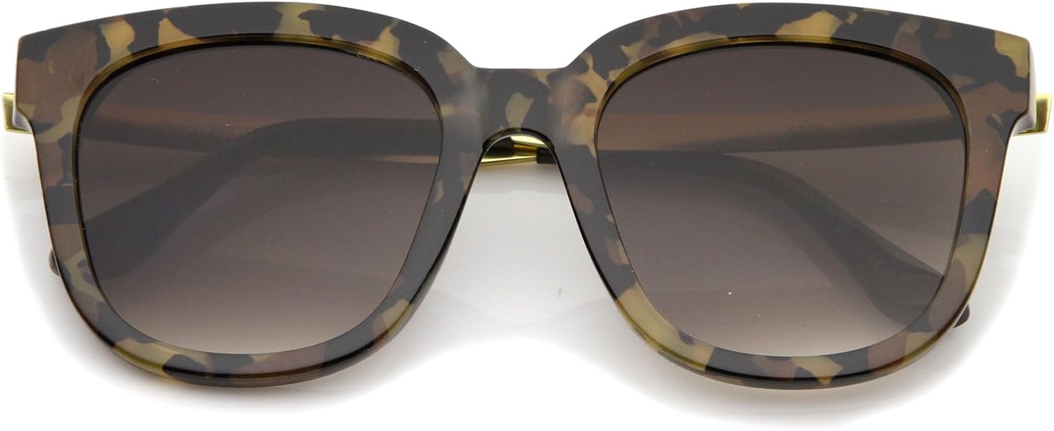 

Солнцезащитные очки zeroUV в современном стиле с металлическими дужками и оправой из рогового металла, квадратной формой и плоскими линзами, модель «кошачий глаз», диаметр линз 54 мм, Camo-gold / Lavender