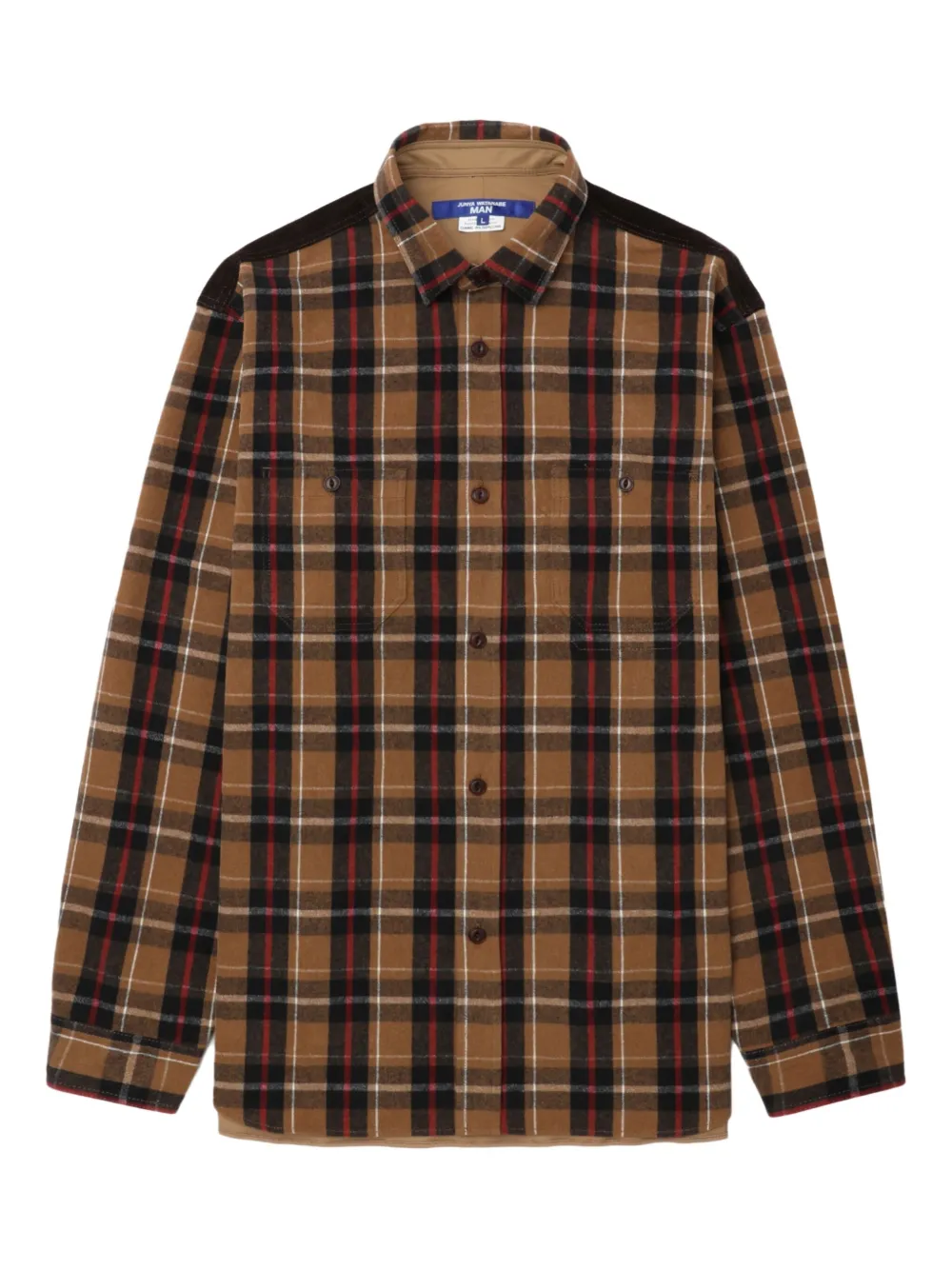 

Рубашка в клетку с втавками из вельвета Junya Watanabe, коричневый