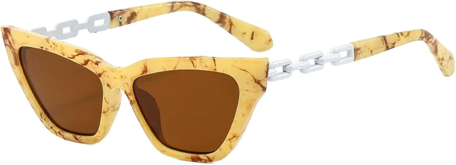 

Солнцезащитные очки «кошачий глаз» для мужчин и женщин, маленькая оправа, металлическая цепочка, модные солнцезащитные очки (Цвет: A, Размер: Средний) MTZJH, E