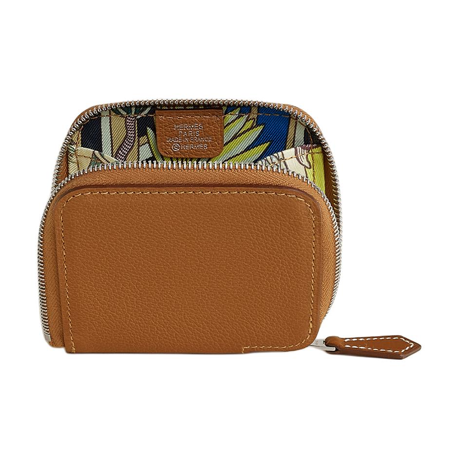 

HERMES Шёлковый кошелёк для монет Evercolor из телячьей кожи женский золотистый светло-фиолетовый и светло-зелёный