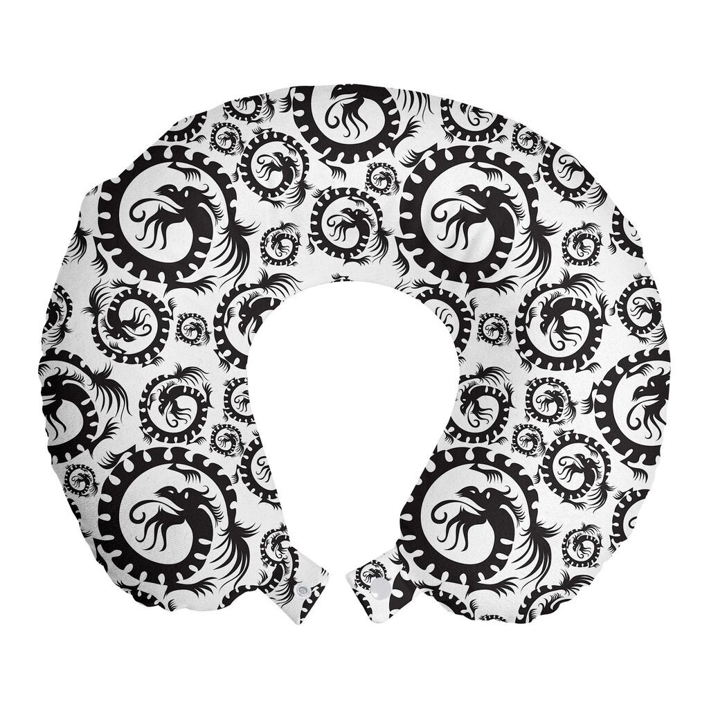 

ABAKUHAUS Dragon Travel Pillow Подушка для шеи, античный китайский дракон, пенопластовые дорожные принадлежности для самолета и автомобиля, 30x30 см, черный и белый