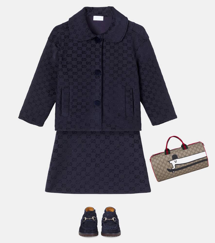 Юбка с отделкой из искусственной кожи GG Gucci Kids, Navy/Mix — фото 2