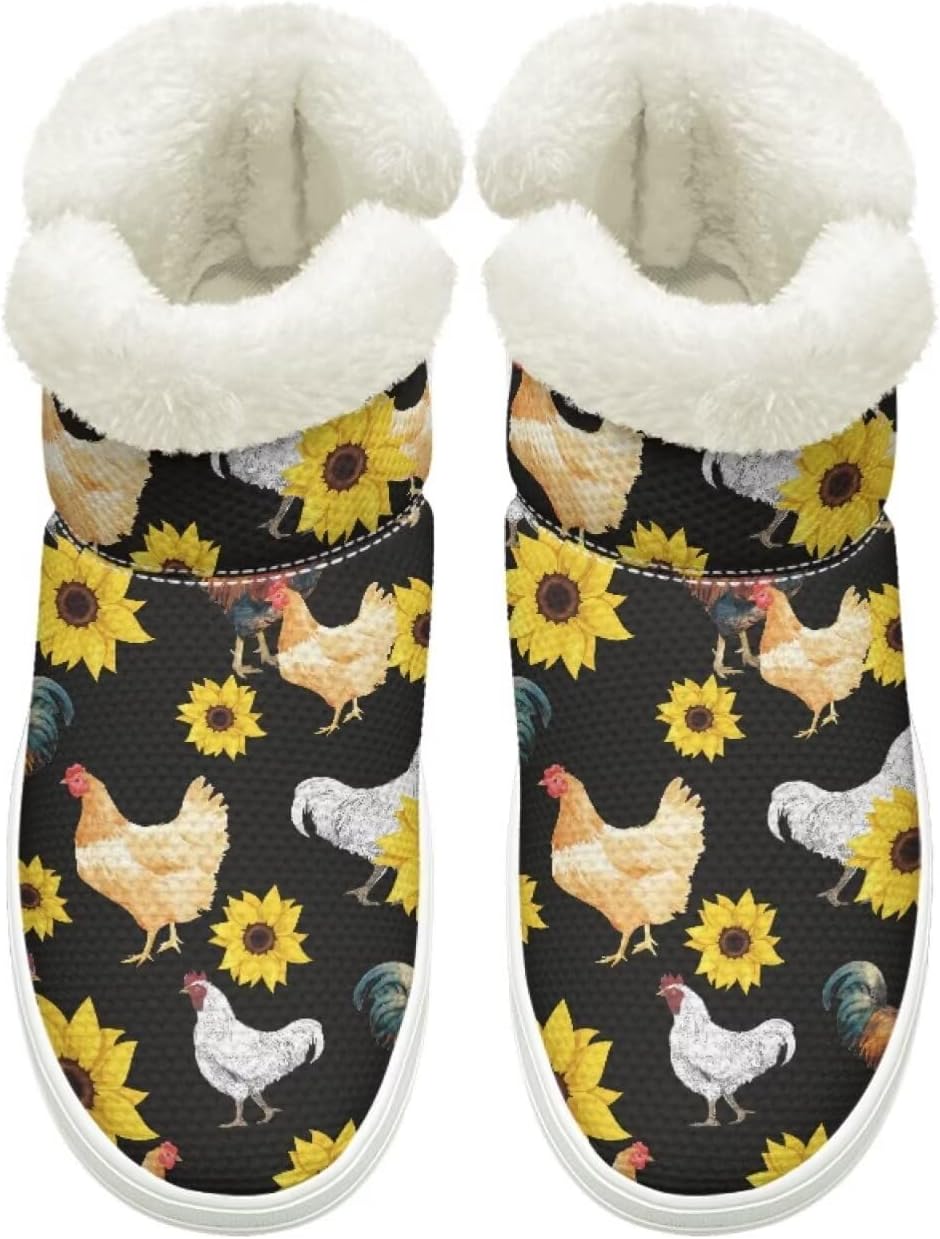 

Ботинки Cugasmaru Slip-on для женщин и мужчин с противоскользящей подошвой, зимние меховые снежные сапоги с эластичной вставкой для женщин, для активного отдыха на улице, подарок, Rooster Sunflower