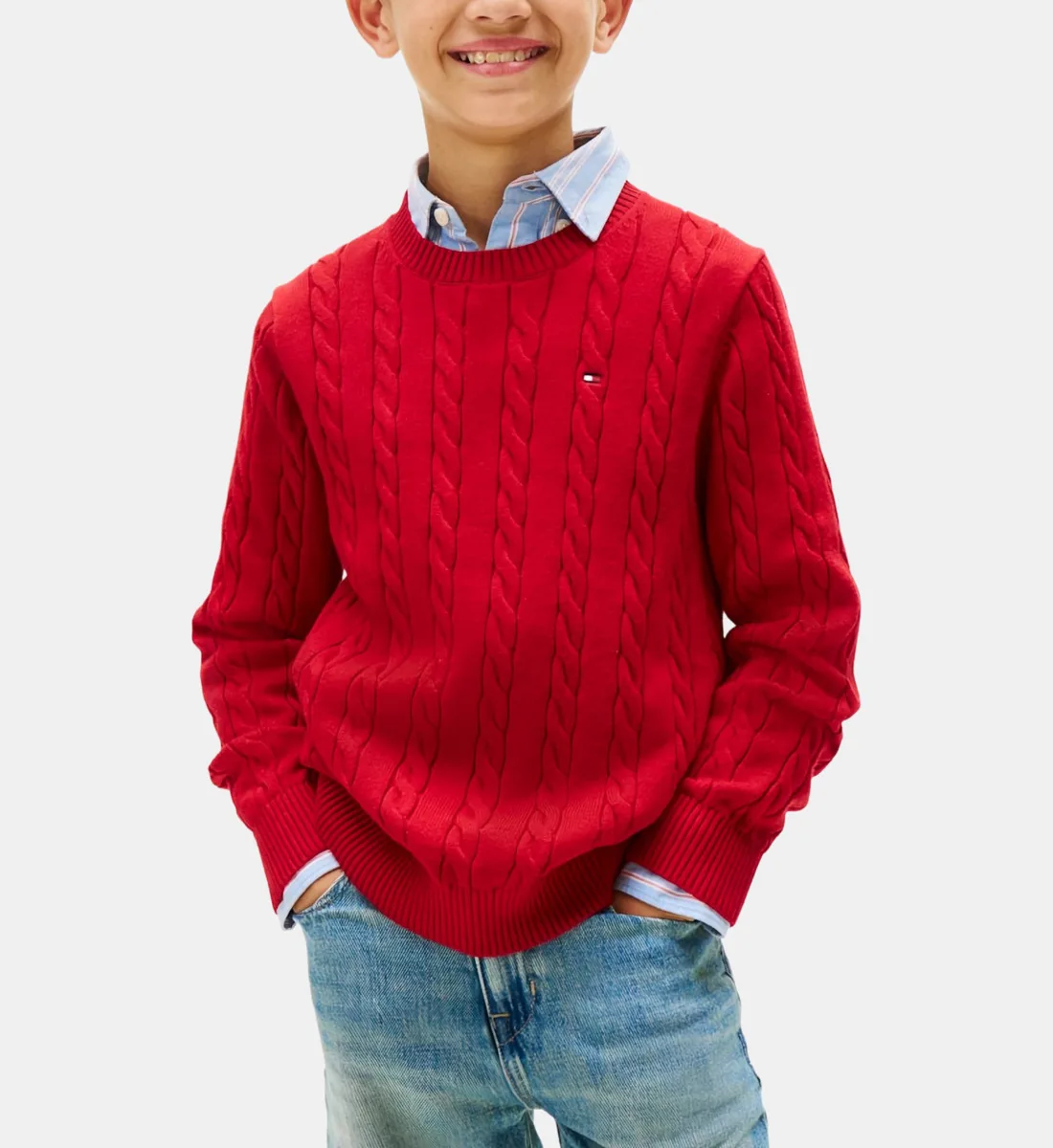 Вязанный свитер косичкой Tommy Hilfiger, красный — фото 2
